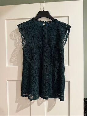 Cable & Gauge Teal Lace Flutter Sleeve Shell